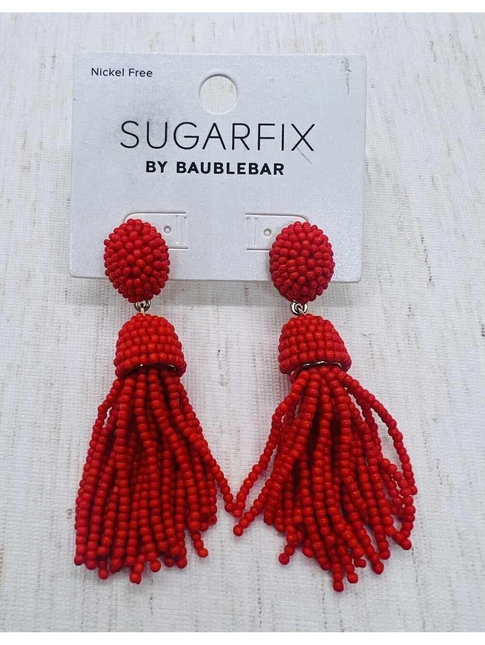 Sugarfix BaubleBar Earrings Retired red beads tassel dangle party rare bling fun